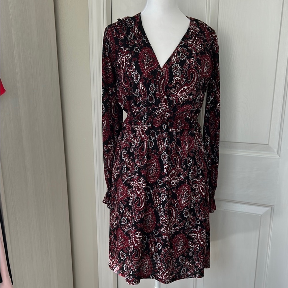 Michael Kors Black and Red Long Sleeve Sheath Dress SZ XS